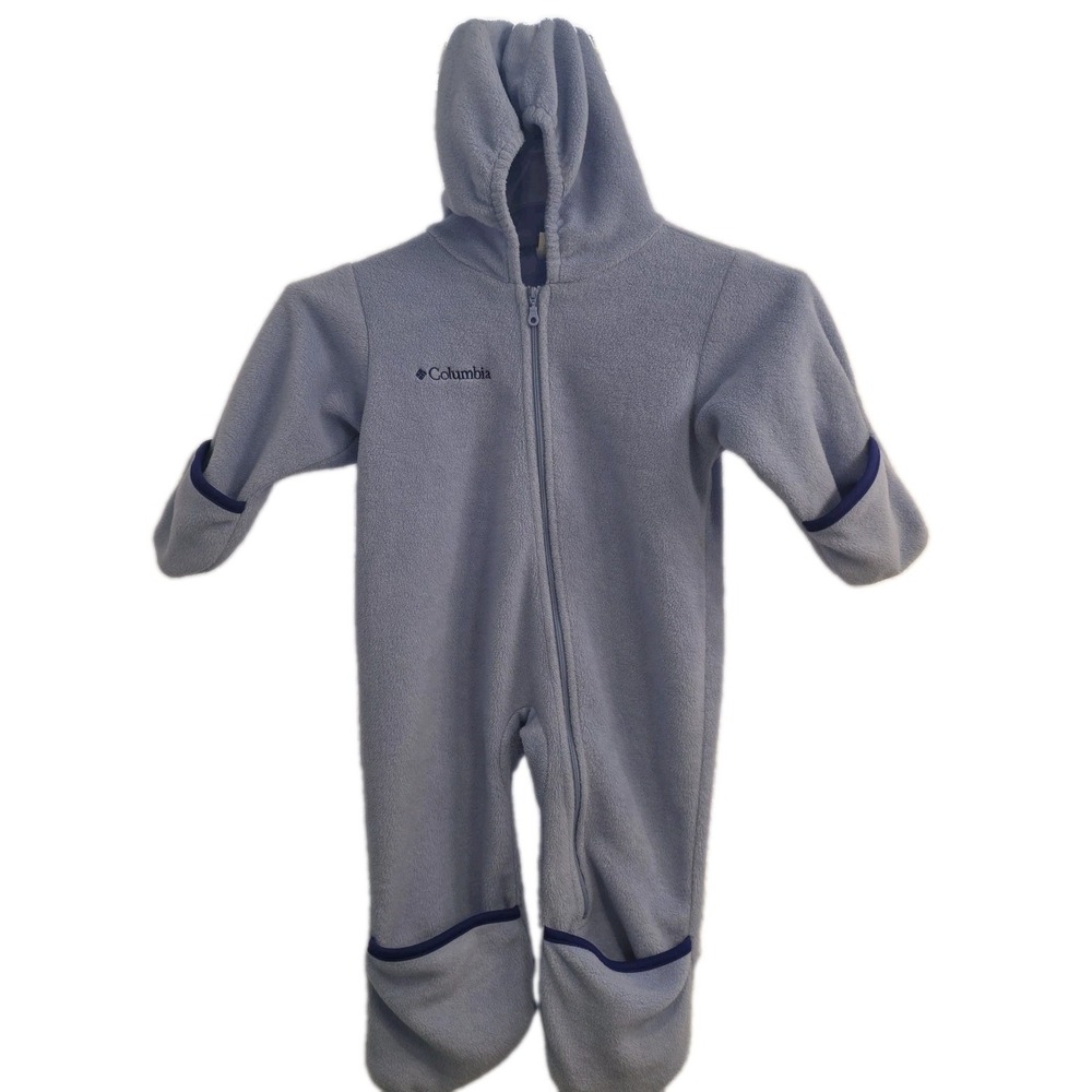 EXCELLENT Columbia Fleece Snowsuit Light Blue Infant Toddler 18-24 Month Hooded